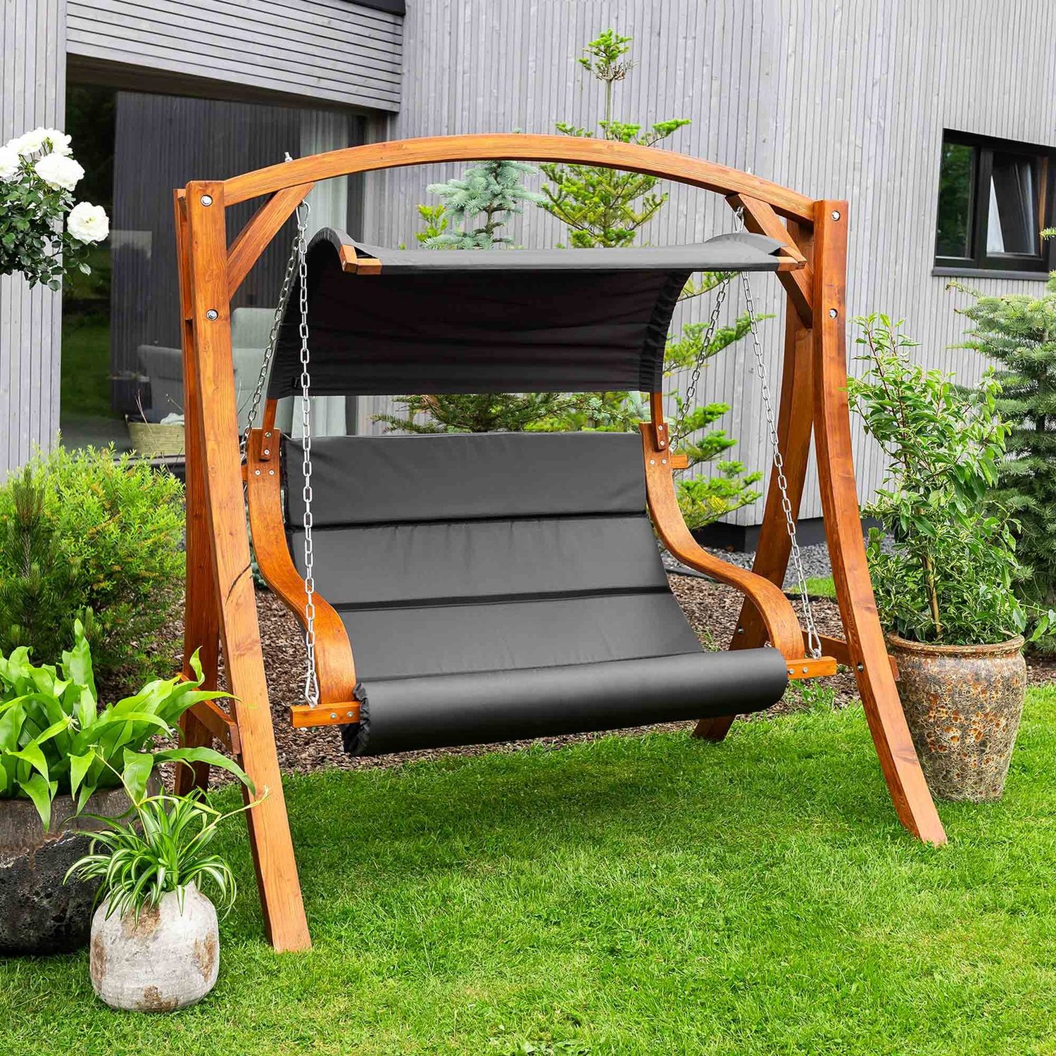 Hollywoodschaukel 2 Sitzer aus Holz PERGIA grau