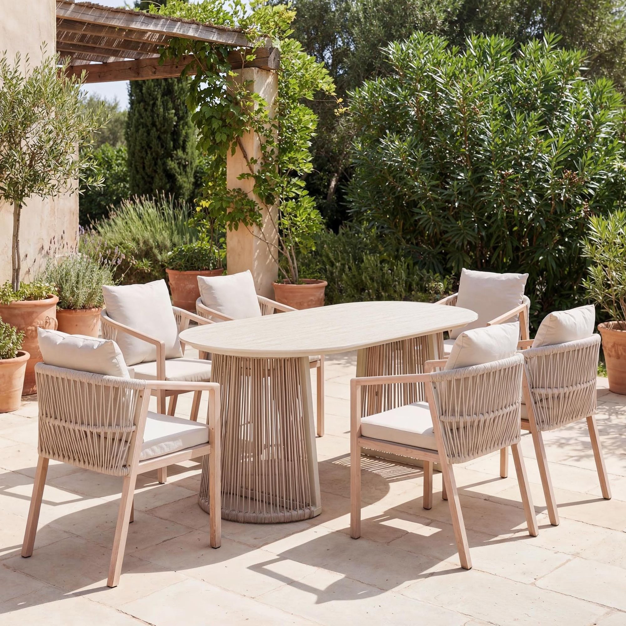 Zahradní set Arneli tvoří 6 křesel a výrazný stůl, který se stane přirozeným středobodem. 