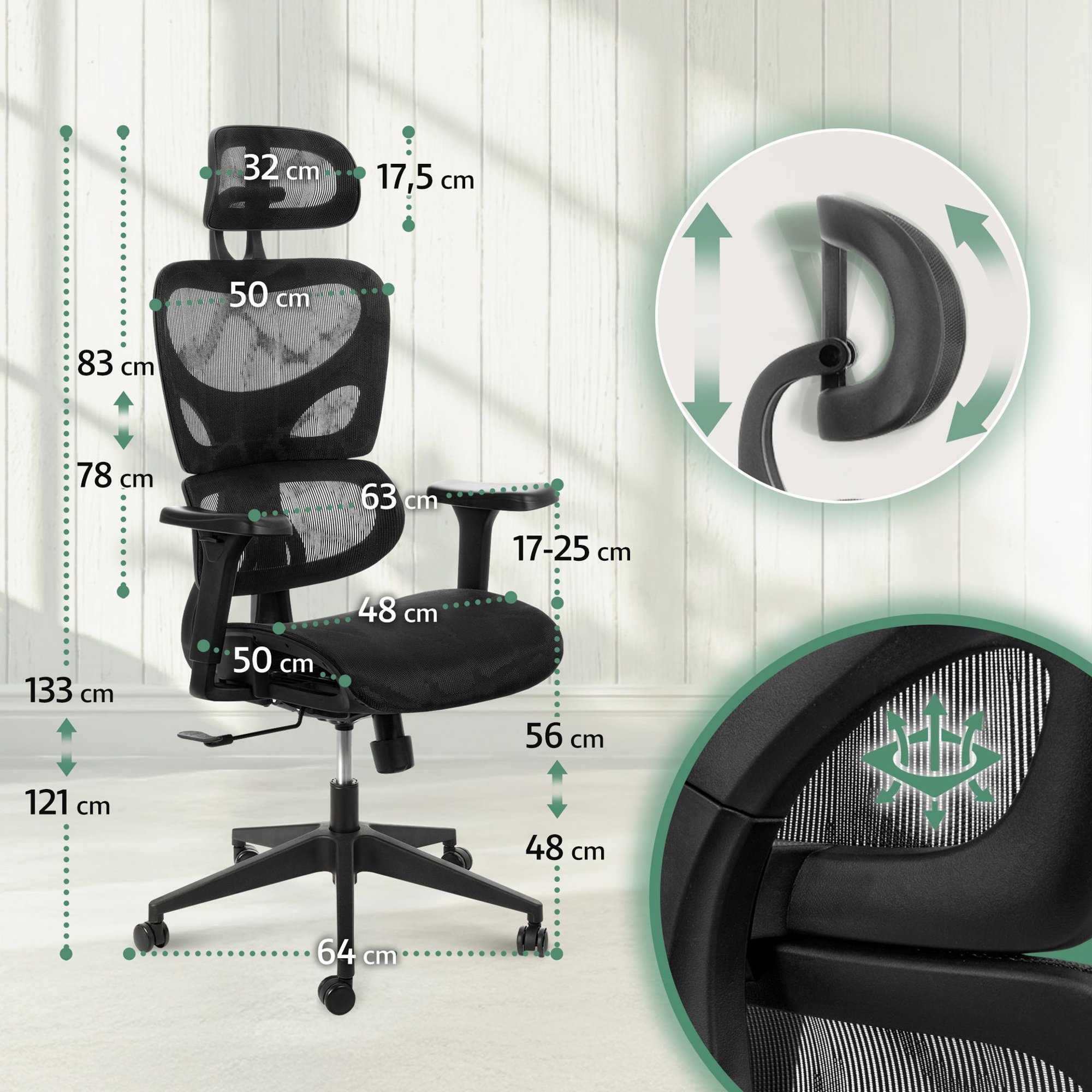 Kancelářská židle Vataro je postavena na robustním černém rámu