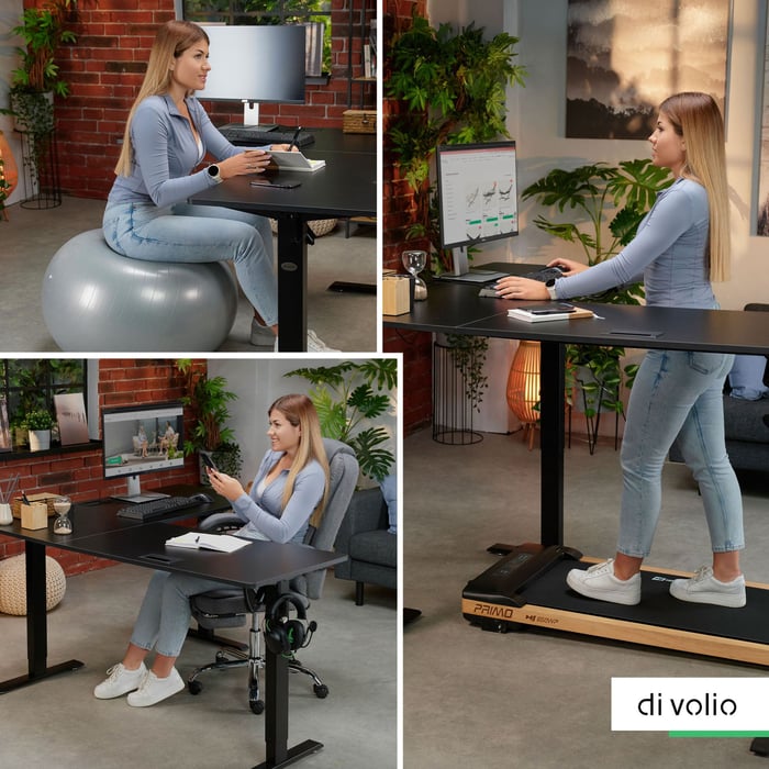 Rohový psací stůl Montaro je vybaven elektrickým mechanismem, který umožňuje plynulé a rychlé nastavení výšky v rozmezí od 70,5 cm do 113 cm. 
