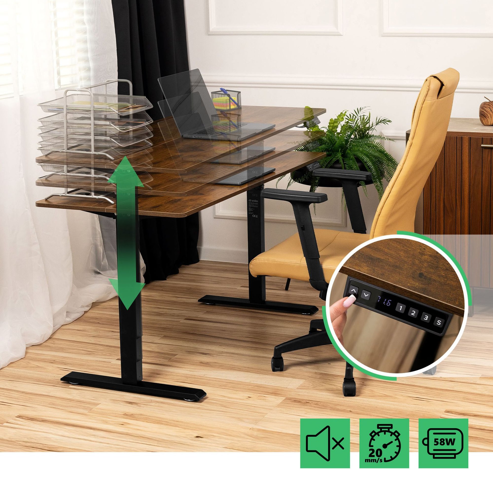 Intuitivní a snadno použitelný ovládací panel s přehledným LCD displejem zabudovaným do stolu 