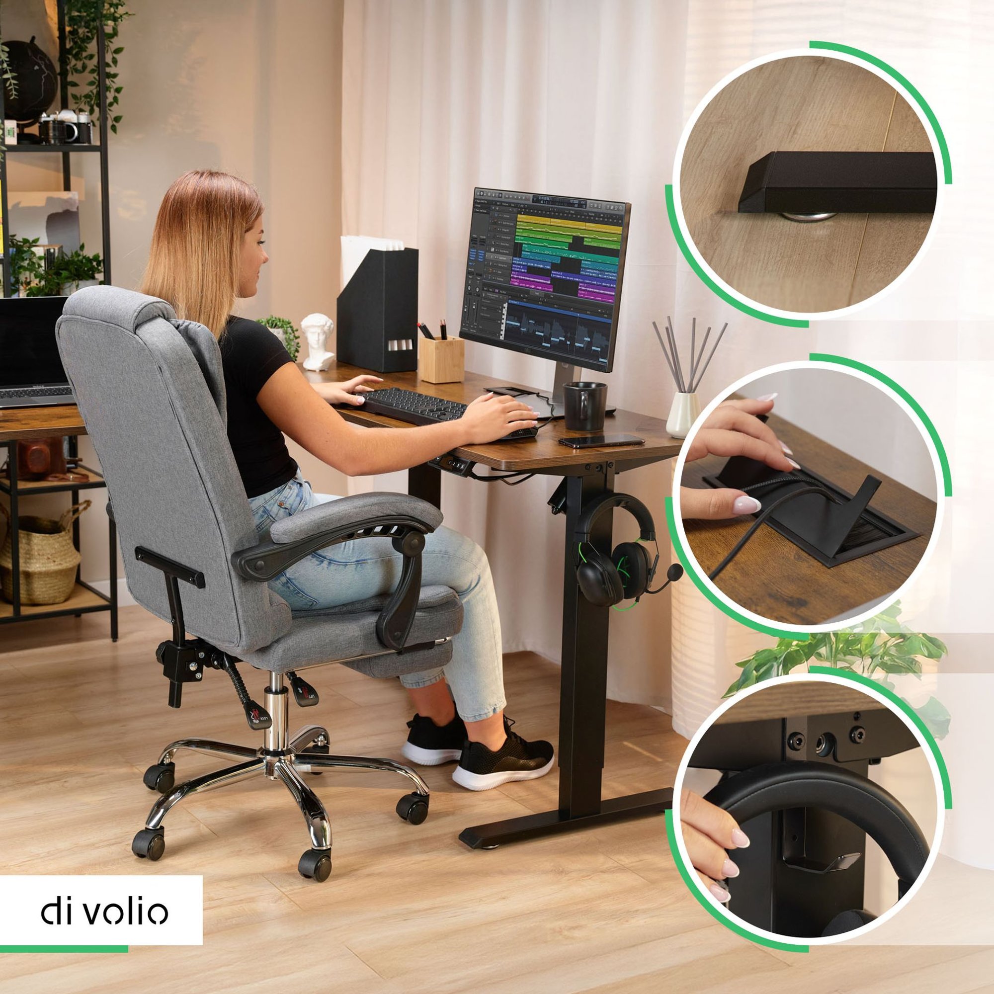 Pracovní deska rohového psacího stolu Trani je vyrobena z odolné dřevotřísky