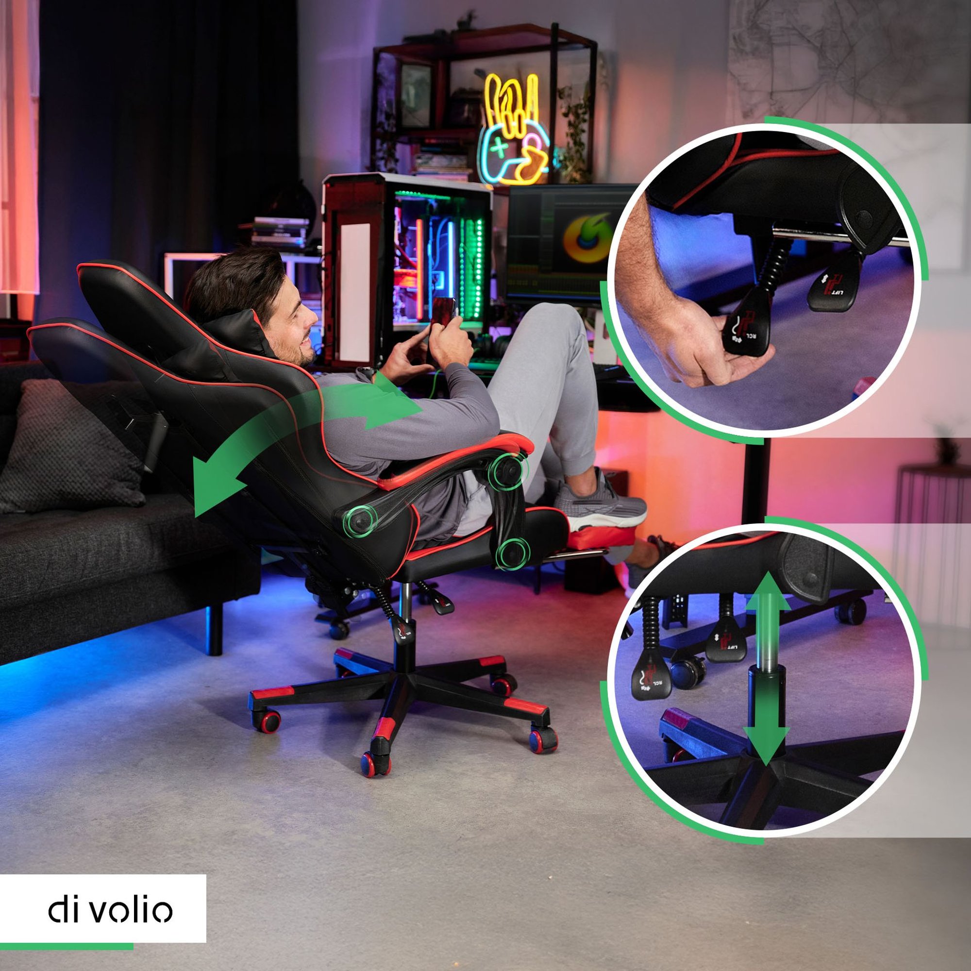 Herní křeslo Ragazo je plně přizpůsobitelné vašim potřebám.