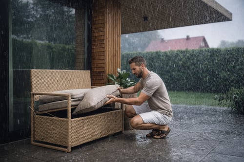 Když prší: jak rychle schovat polstry a textilie, aby nezatuchly