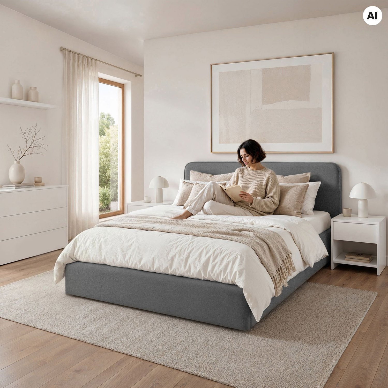 Čalouněná postel s úložným prostorem a roštem Matteo 160x200 cm - Světle šedá_6