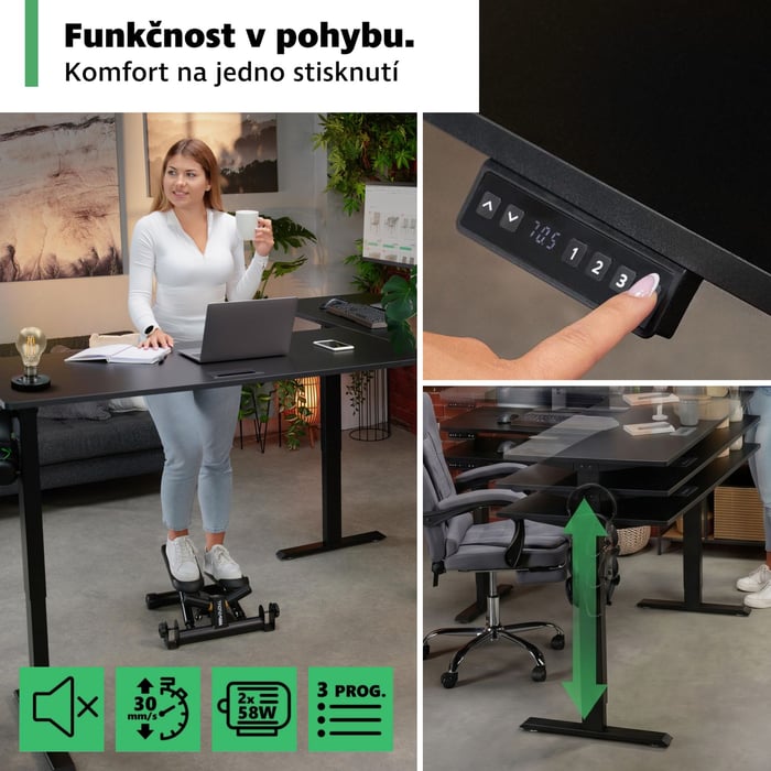 Rohový psací stůl Trani je vybaven elektrickým ovládacím panelem s intuitivními tlačítky