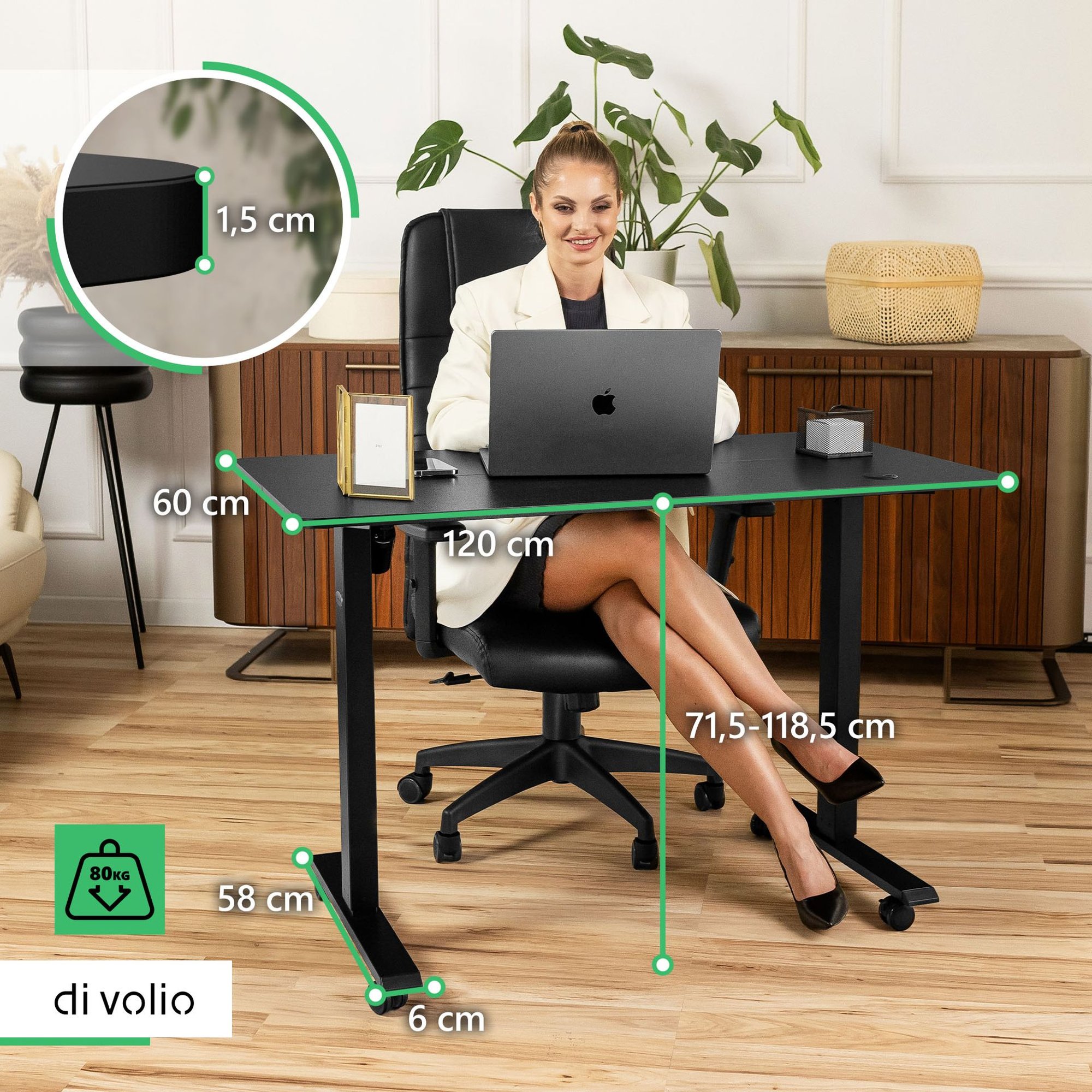 Psací stůl se vyznačuje odolnou a pevnou konstrukcí s maximální nosností 80 kg