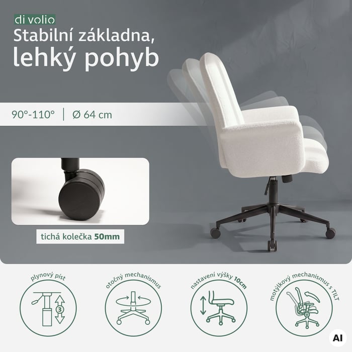 Látková kancelářská židle Parmo stojí na kovové základně v elegantním matném provedení.