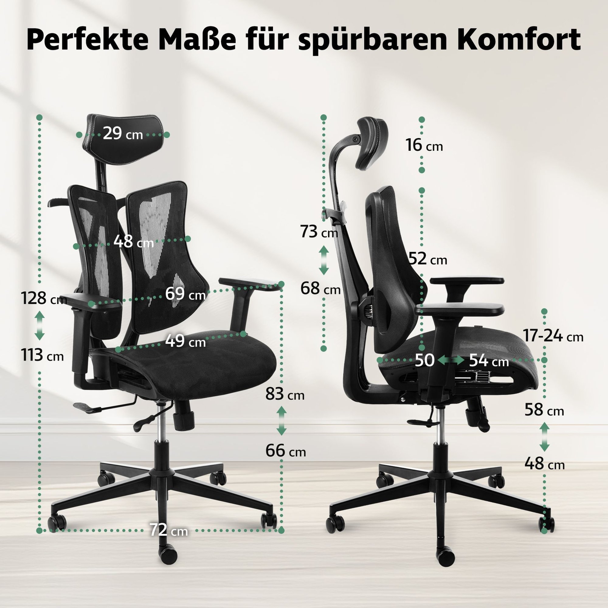 Ergonomische Form und volle Unterstützung der Wirbelsäule