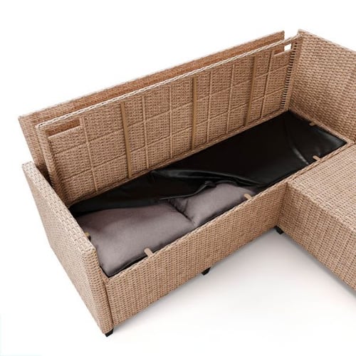 Aufbewahrungsfach unter Sitzfläche eines Gartenmöbel-Sets aus Polyrattan von di volio mit Kissen