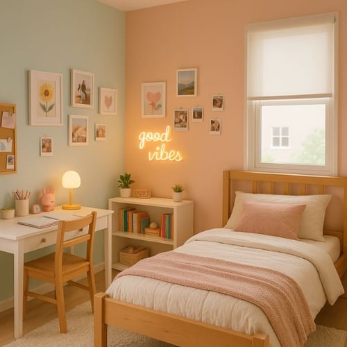 Farbenfrohes Jugendzimmer für Mädchen mit Deko und Schreibtisch