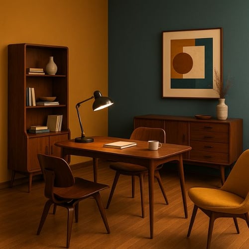 Stilvolles Retro-Heimbüro mit Mid-Century Möbeln