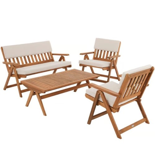 Gartenmöbel-Set aus Holz mit Sitzpolstern von di volio – klassisch und natürlich