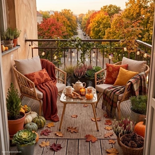 Gemütlicher Herbstbalkon mit di volio balkonmöbel set