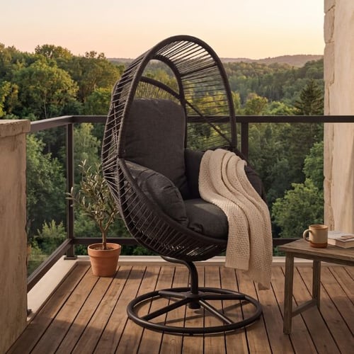 Balkon Sitzecke Ideen mit di volio Gartensessel und gemütlicher Wohlfühlecke auf Balkon mit Panoramablick