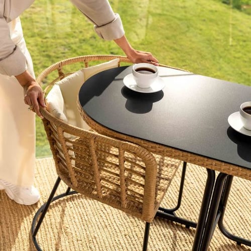 Di volio Gartentisch mit Rattanstühlen für kleine Terrasse