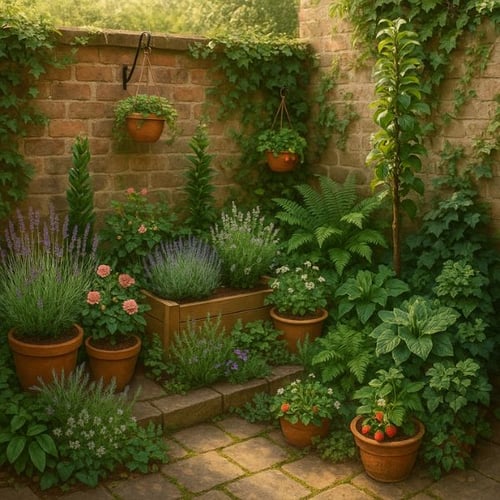 Kleine Gartenideen mit Blumentöpfen und Kräutern für wenig Platz