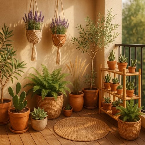 Boho Balkon Einrichtung mit Sofa und Sesseln