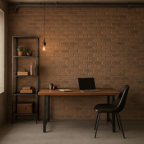 Industrielles Homeoffice mit minimalistischer Einrichtung
