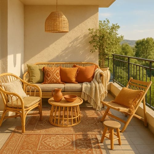 Grüne Boho Balkon Deko mit Pflanzen