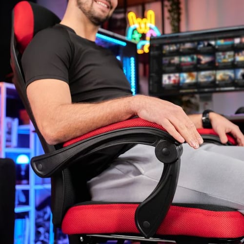 Gaming-Bürostuhl von di volio in Rot-Schwarz mit ergonomischer Rückenstütze gegen Rückenschmerzen