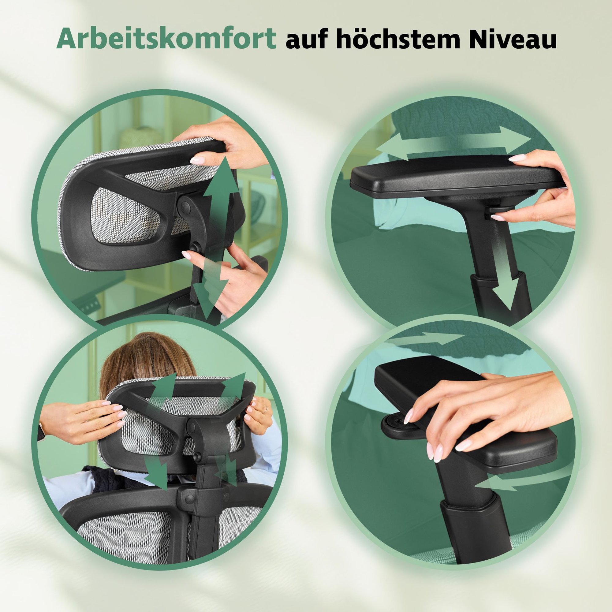 Komfortable Einstellung – 2D-Kopfstütze und 4D-Armlehnen