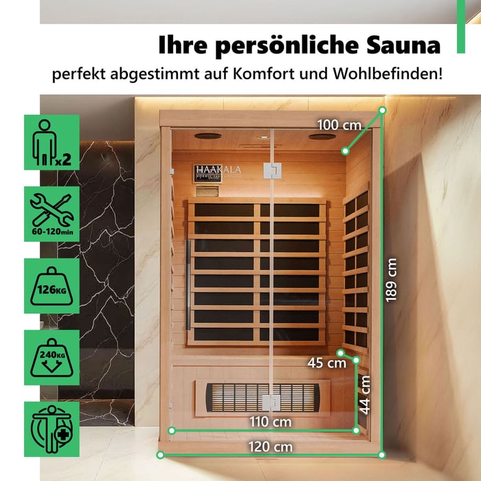 Infrarotkabine Kuhmo II – reichhaltige Ausstattung für vollen Komfort