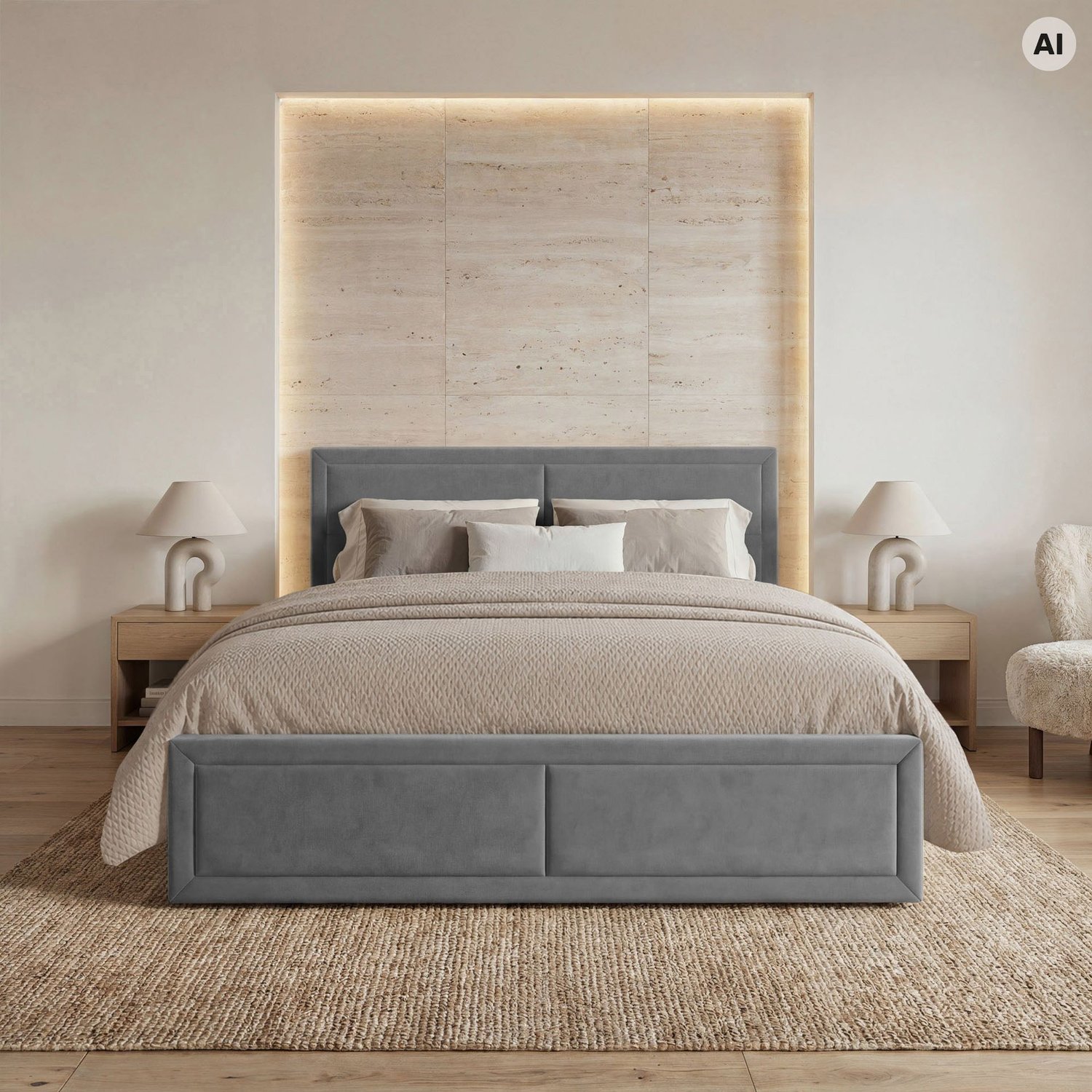 Polsterbett mit Bettkasten Marco 140 × 200 cm – grau_4