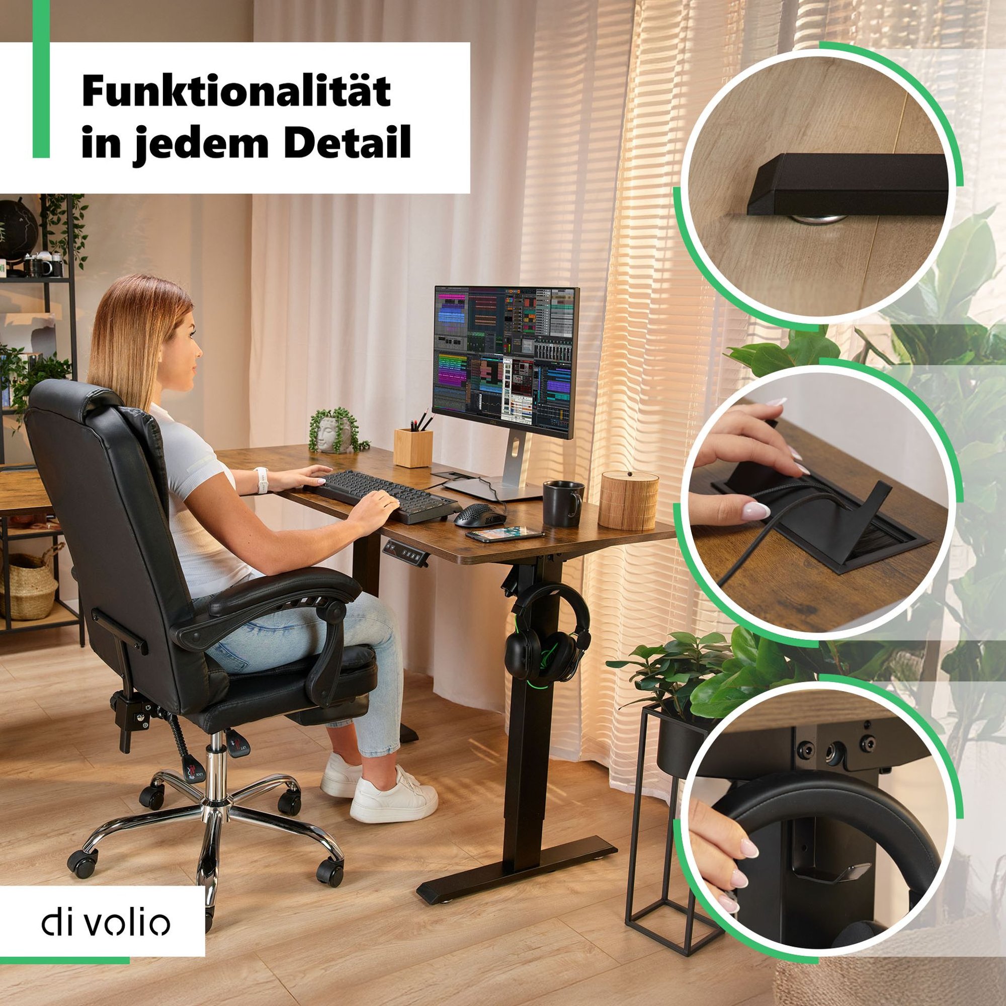 Geräumige Arbeitsplatte mit funktionalen Details