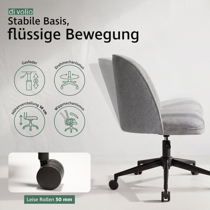 Bürostuhl Fano Grau-Stabiler Stand, sanfte Bewegung