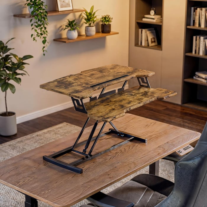 Konwerter biurkowy regulowany DV-191ODC brązowy z dwoma blatami na różnych poziomach regulacji