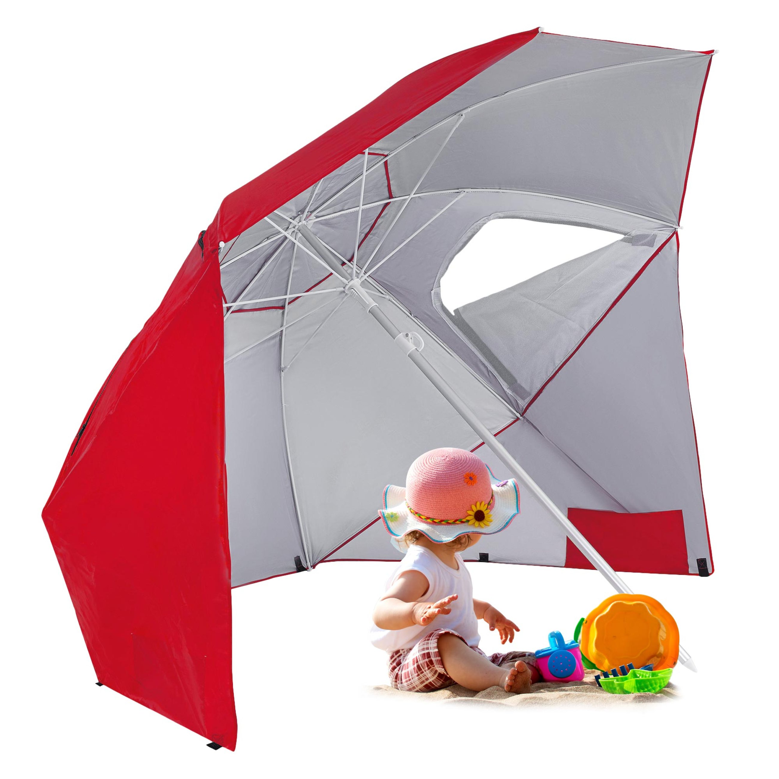 dziecko siedzące pod parasolem plażowym Sora zielony marki di volio