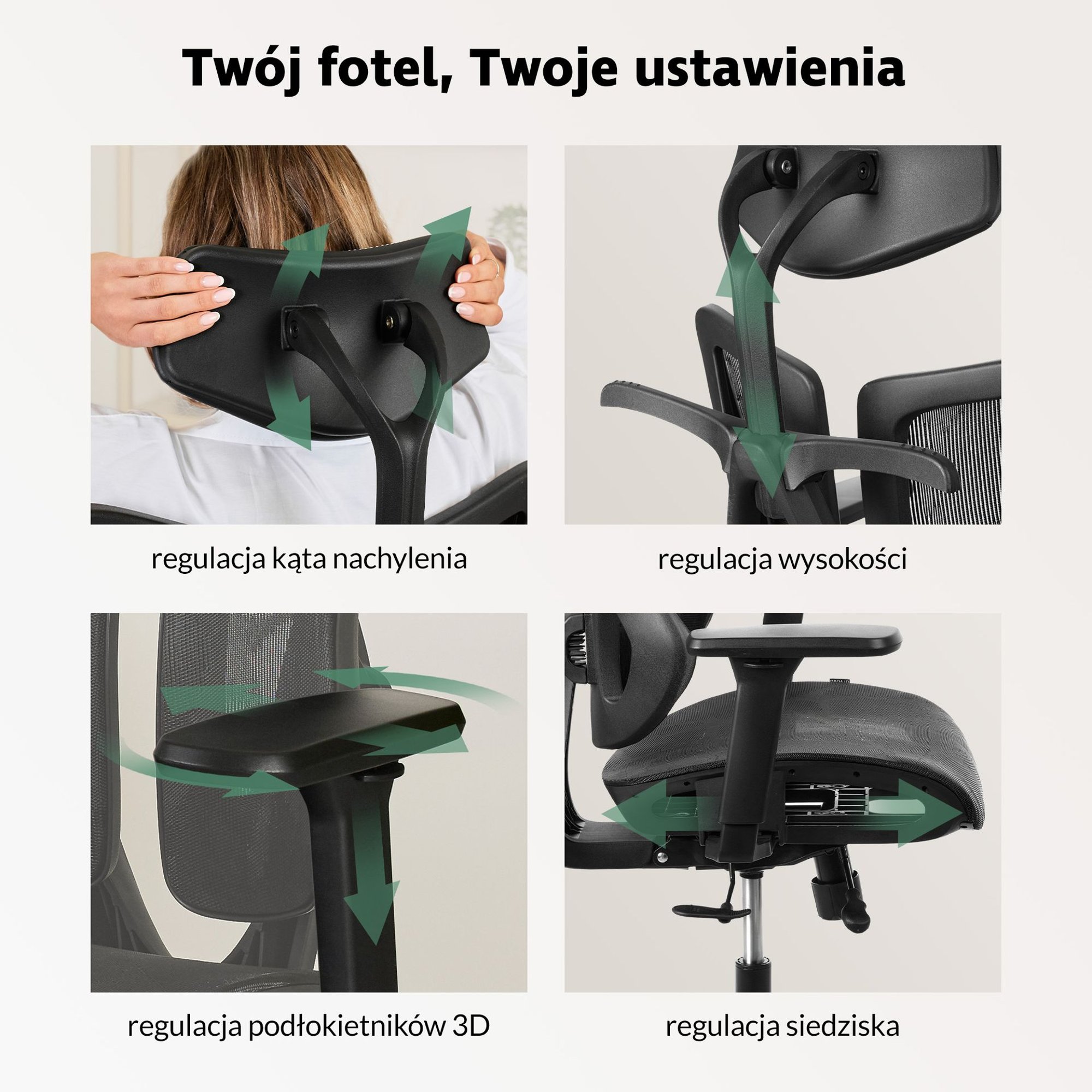 Fotel ergonomiczny Naxes pozwala na precyzyjne dostosowanie każdego elementu pod potrzeby użytkownika
