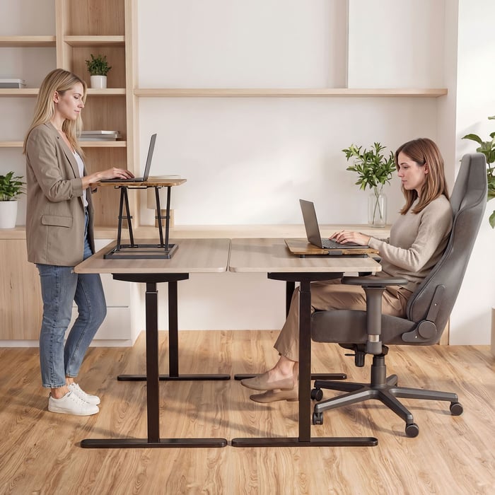 Konwerter biurkowy regulowany DV-192ODC brązowy pozwala w kilka chwil zmienić zwykłe biurko w wygodne, mobilne stanowisko do pracy