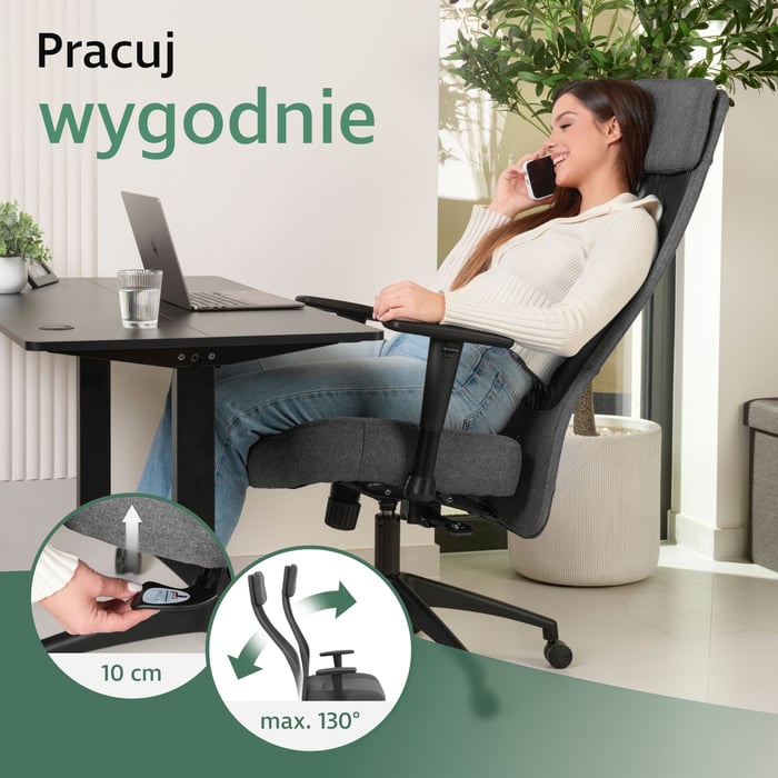 Pracuj wygodnie – regulacja odchylenia i funkcja bujania w fotelu Molfeta