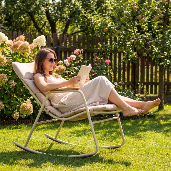 Zestaw mebli ogrodowych Ricione z bujanymi fotelami i stolikiem kawowym