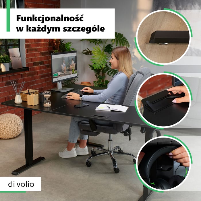 Przestronny blat z funkcjonalnymi detalami