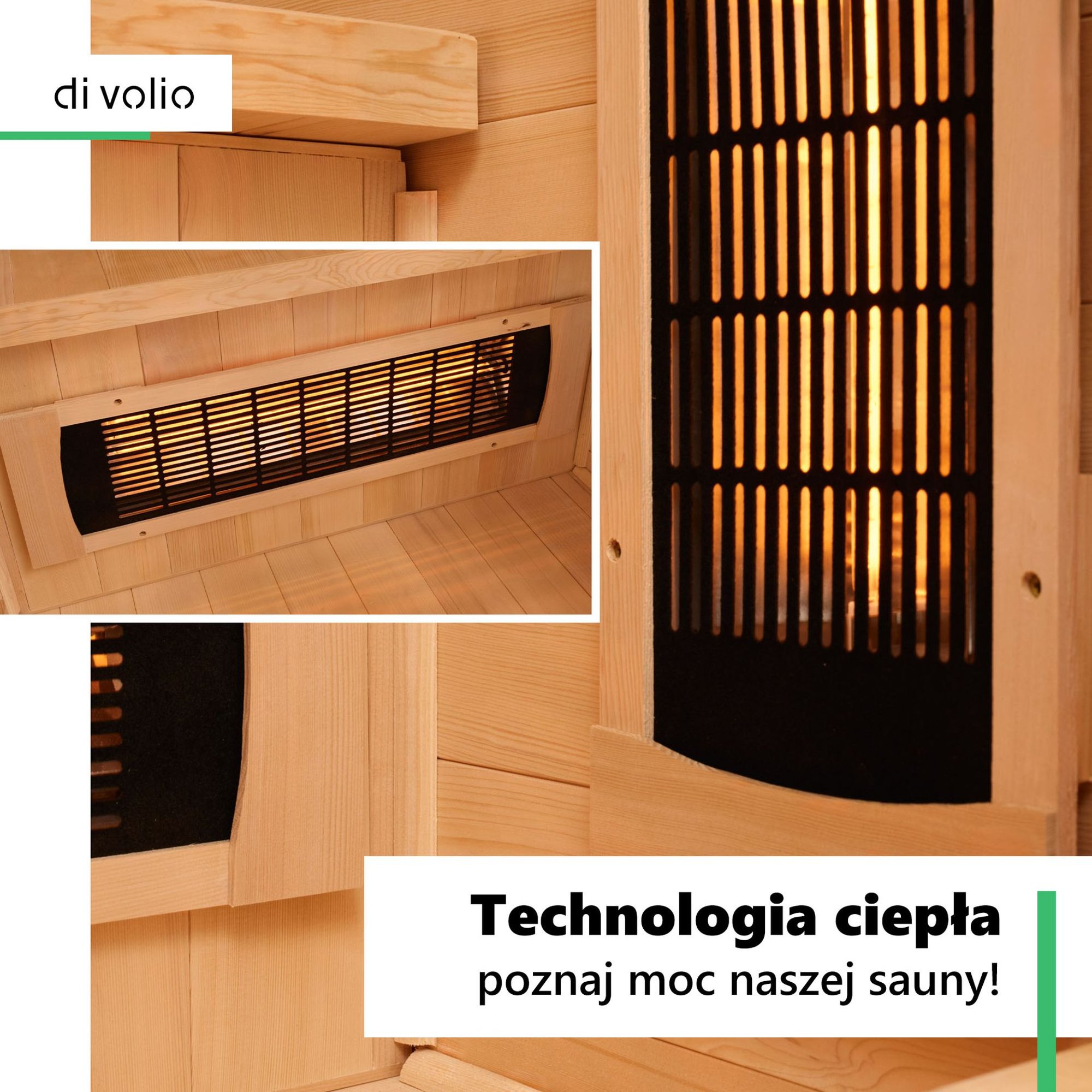 Za skuteczność i komfort cieplny sauny Loimaa I odpowiadają nowoczesne promienniki krótkofalowe Full Spectrum
