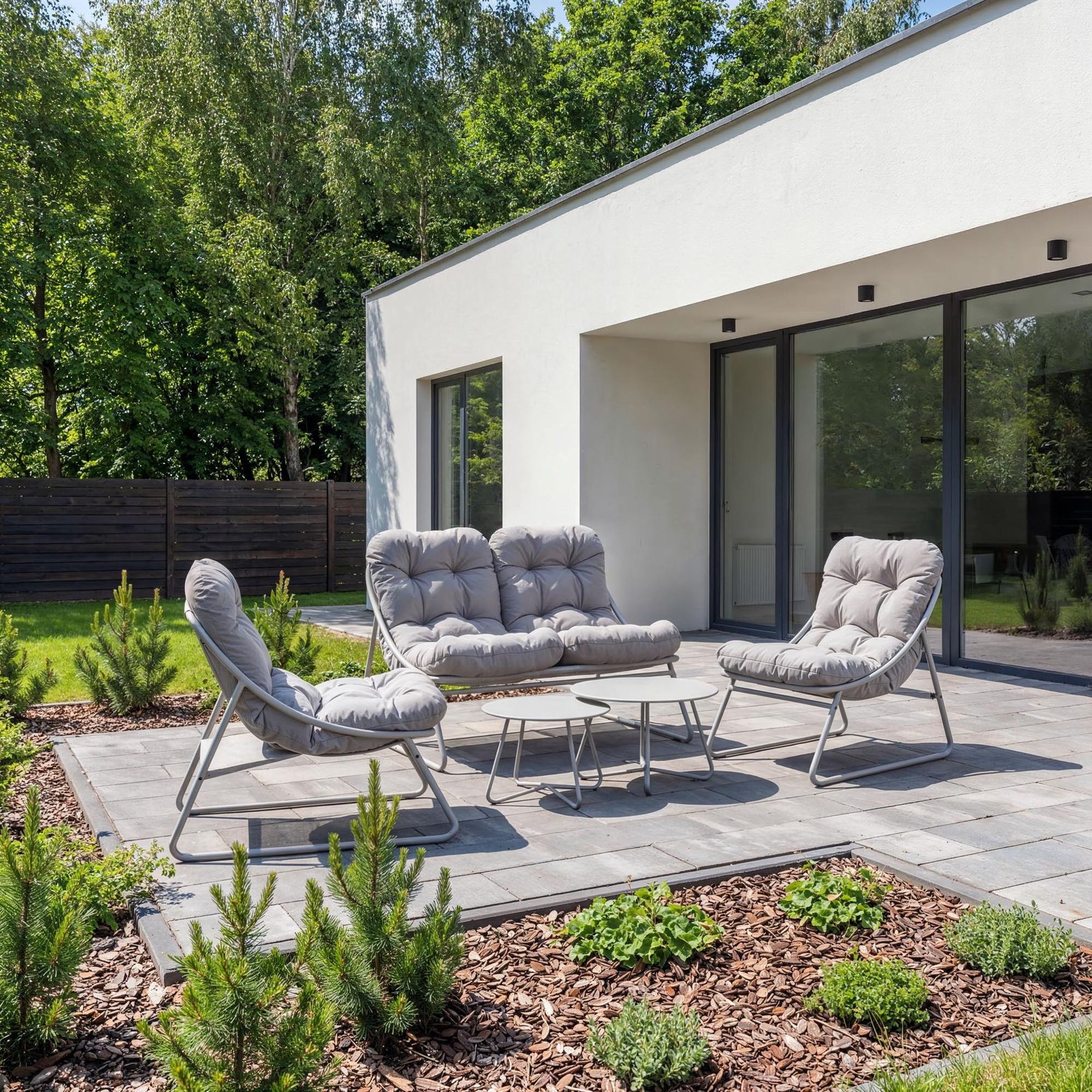 Meble ogrodowe Arsoli wykonane z ocynkowanej stali i pomalowane proszkowo