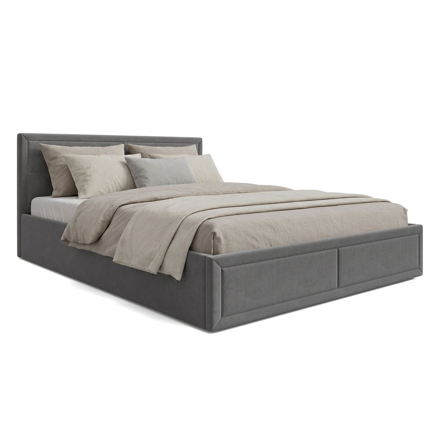 Łóżko tapicerowane z pojemnikiem i stelażem Marco 160x200 cm - Szare