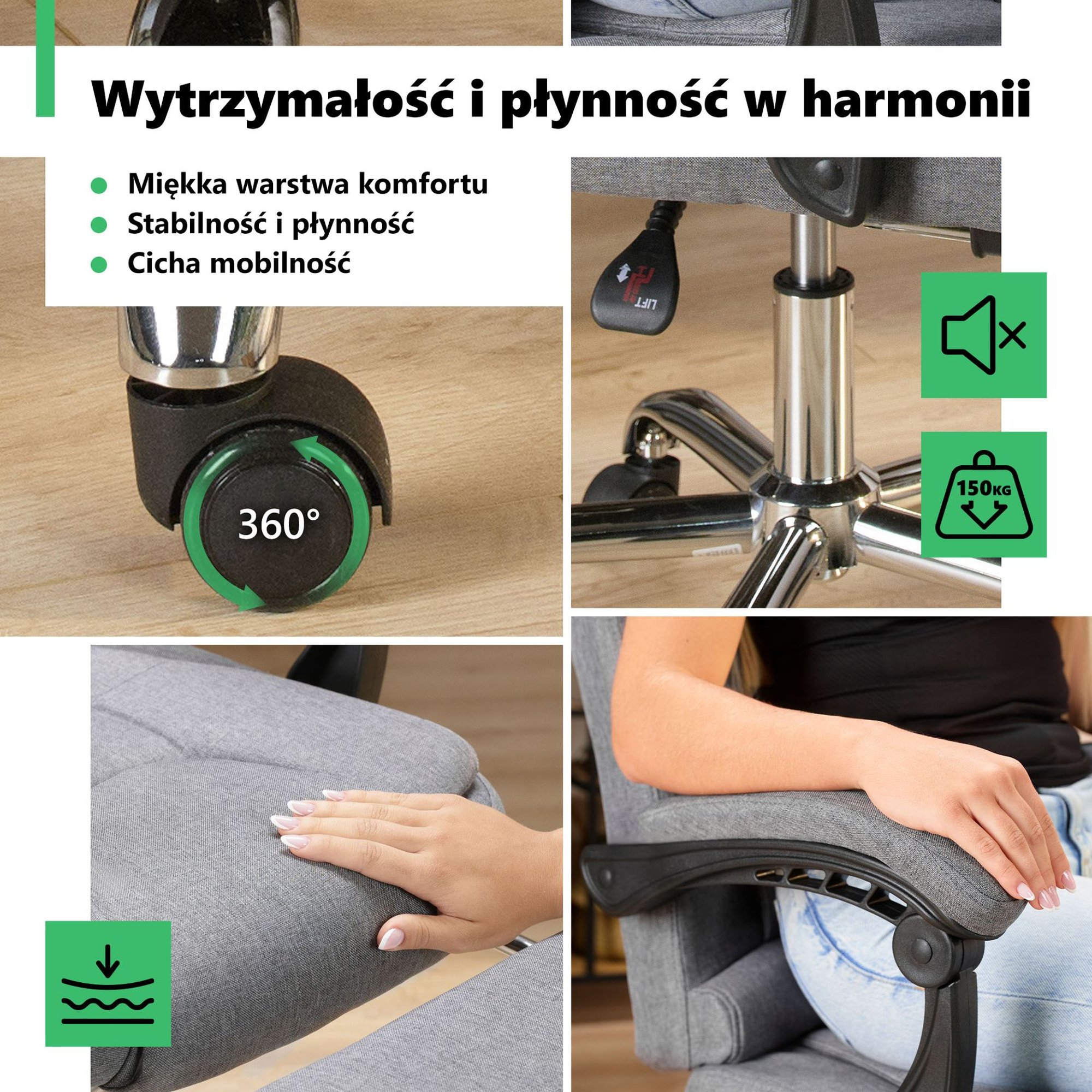 Fotel biurowy Baldo sprosta wymaganiom każdego użytkownika dzięki swojej wytrzymałości na obciążenie do 150 kg