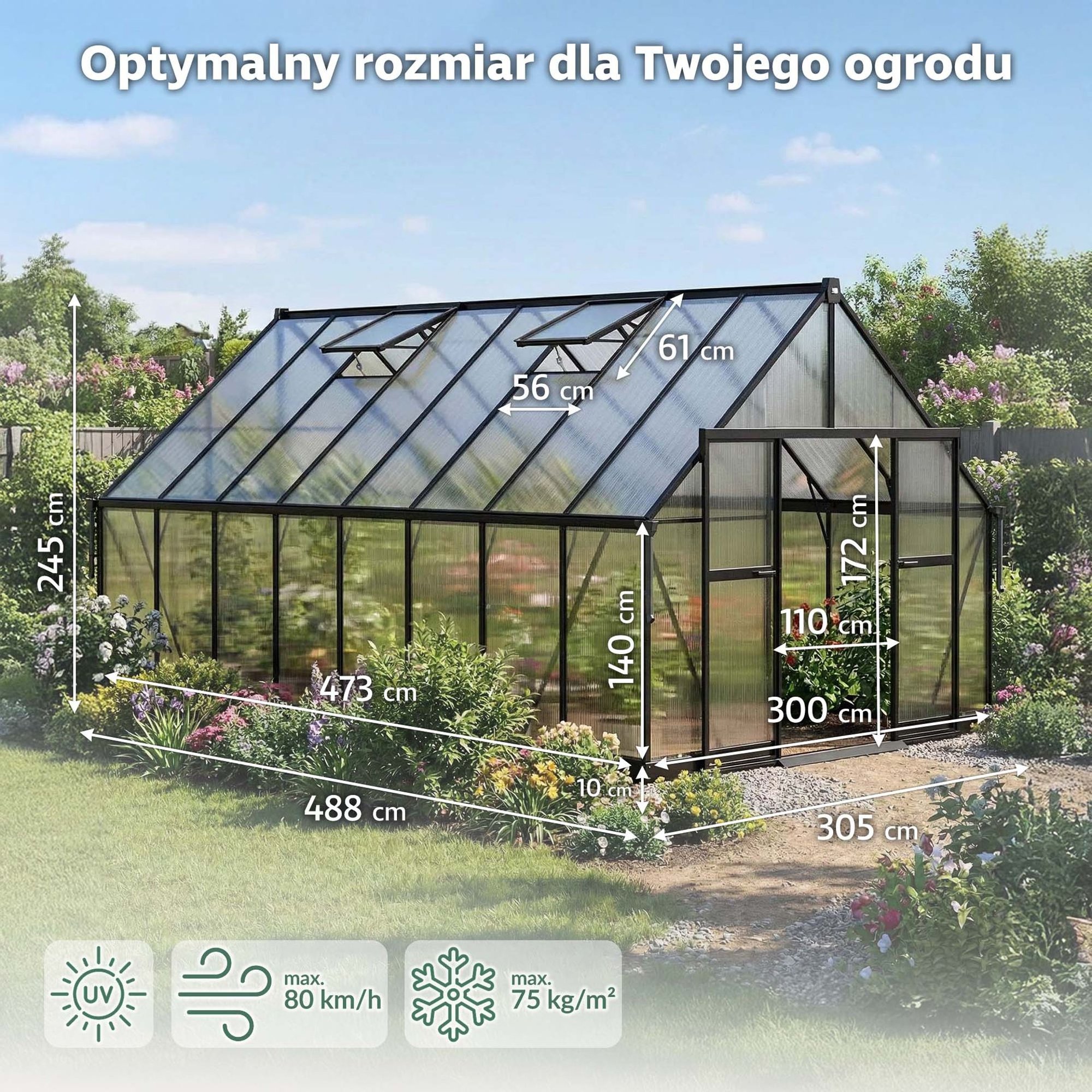 Szklarnia ogrodowa z poliwęglanu DV-158GG to propozycja dla osób, które potrzebują dużej i funkcjonalnej przestrzeni