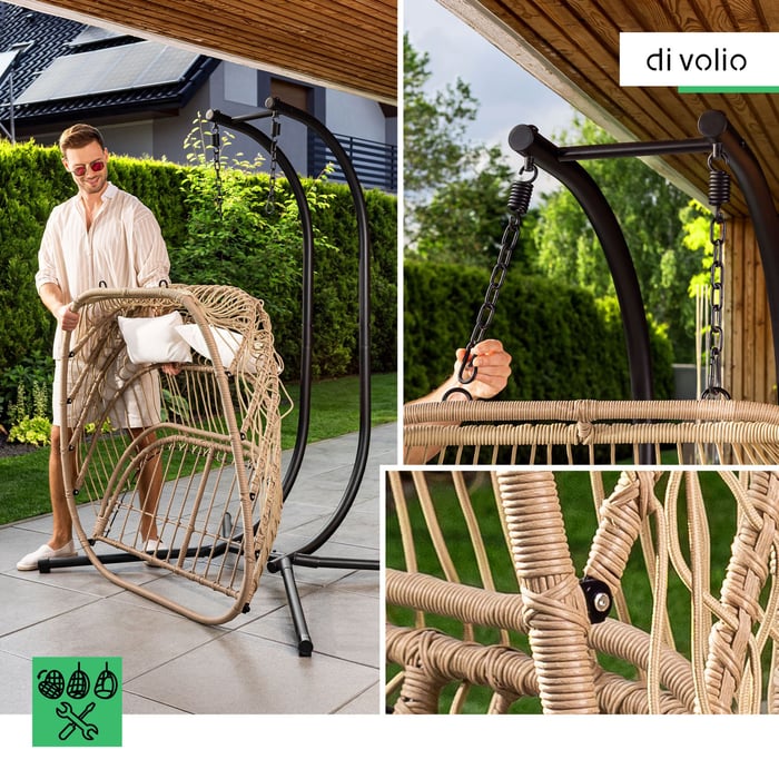 Fotel wiszący Rona można łatwo złożyć i przenieść w dowolne miejsce