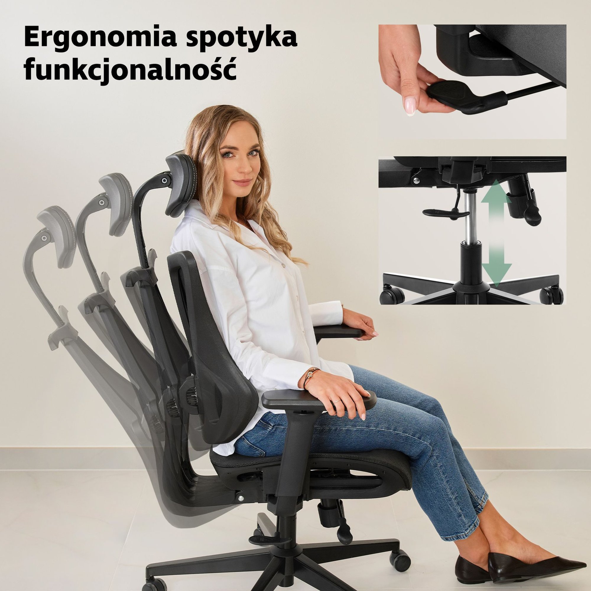 W fotelu obrotowym Naxes zastosowano pneumatyczny podnośnik