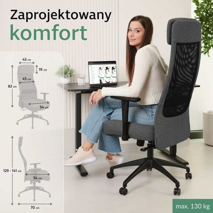 Fotel biurowy Molfeta to połączenie stylu, ergonomii i codziennej wygody