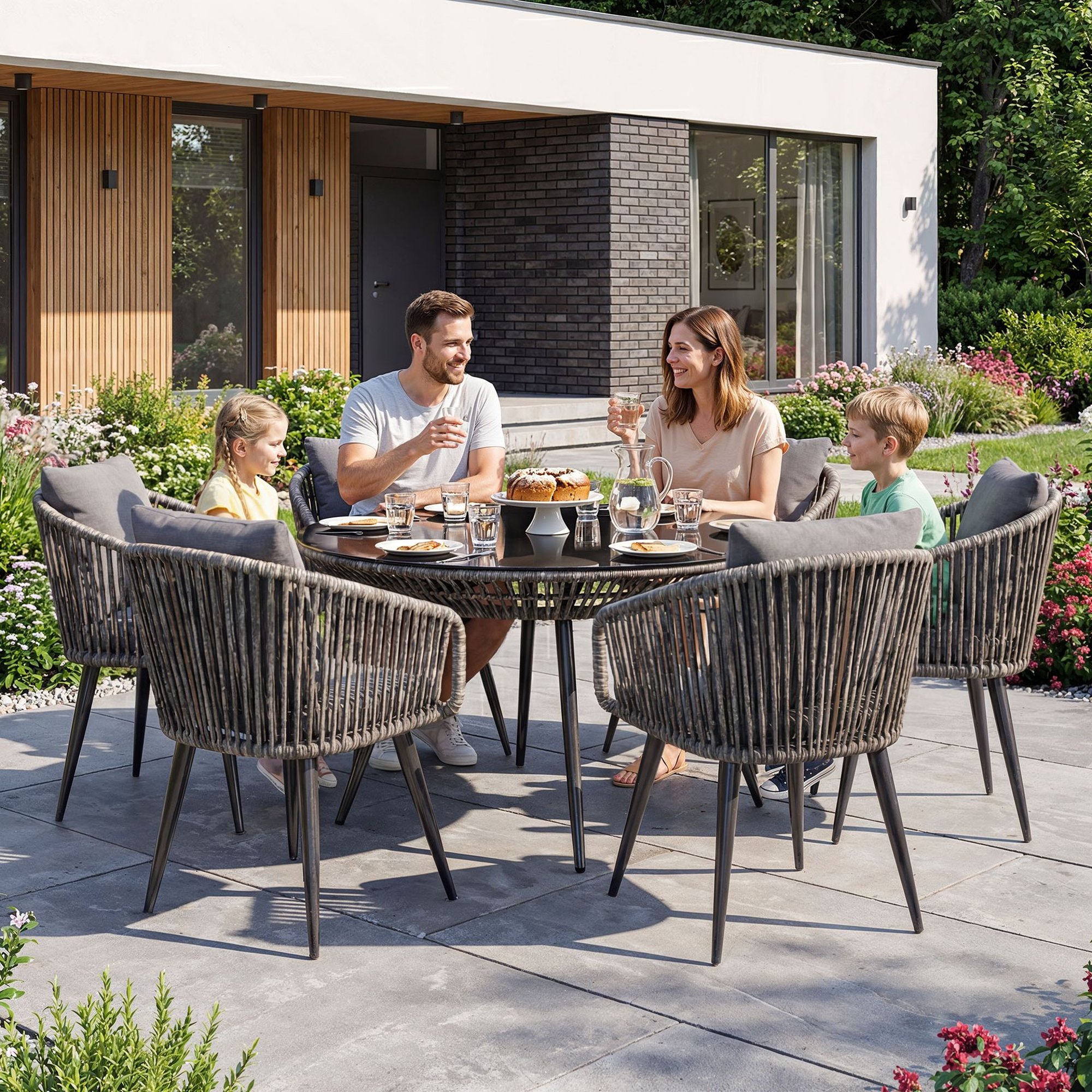 Meble ogrodowe Rieti 6+1 szare, które łączą nowoczesny design z bezkompromisową wytrzymałością