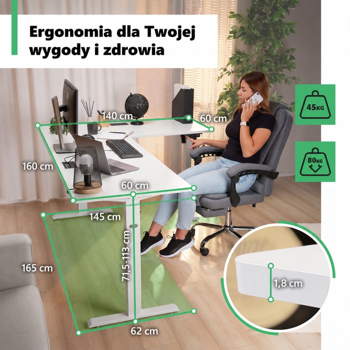 Narożna konstrukcja biurka Montaro prawego pozwala wygodnie wykorzystać przestrzeń i stworzyć funkcjonalne stanowisko pracy