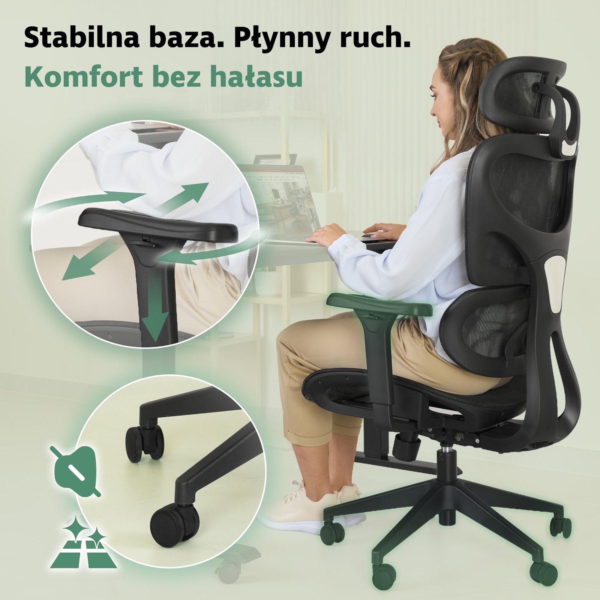 Fotel obrotowy Vataro wyposażono w ruchome podłokietniki 4D