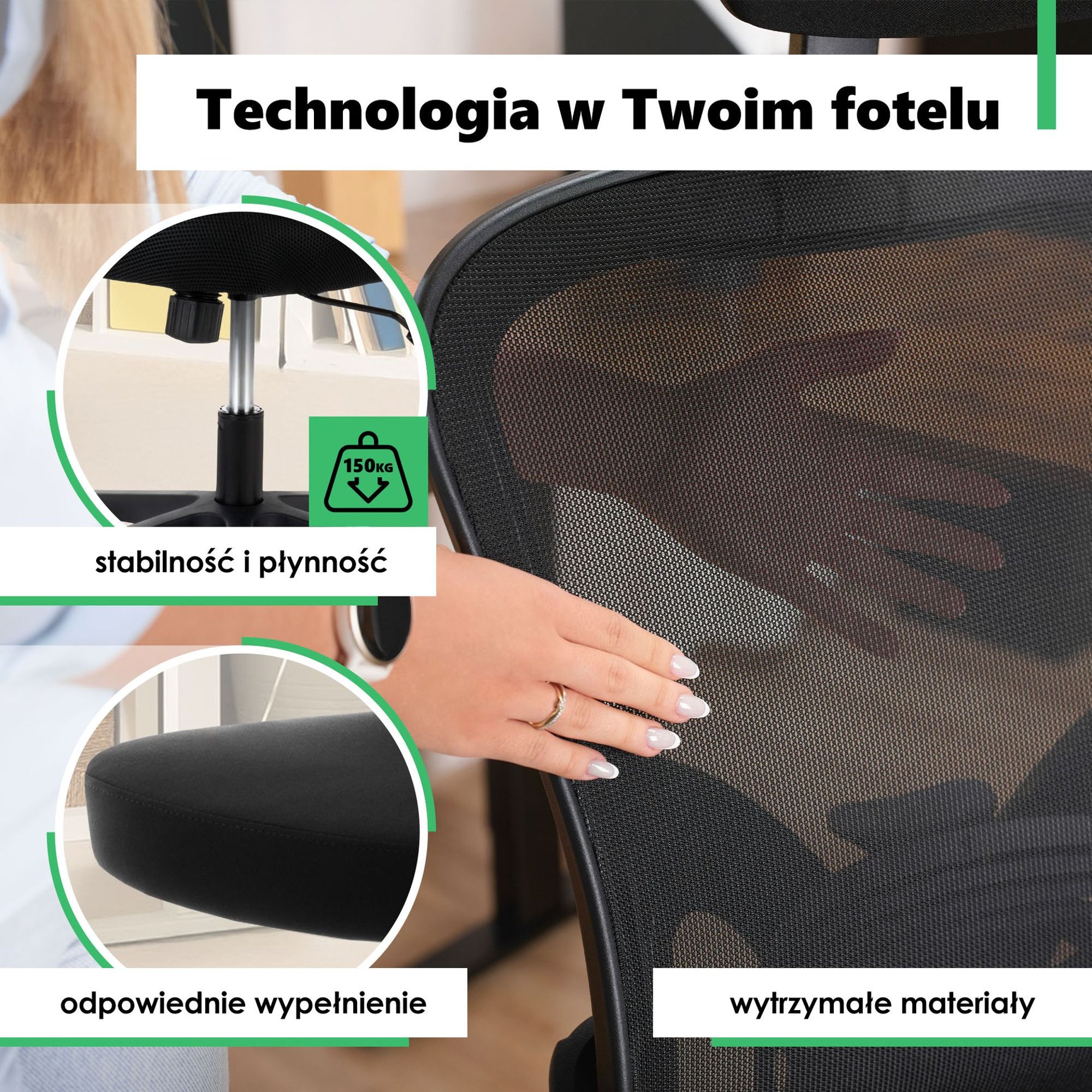 Fotel biurowy Praso został wykonany z materiałów, które zapewniają trwałość i komfort