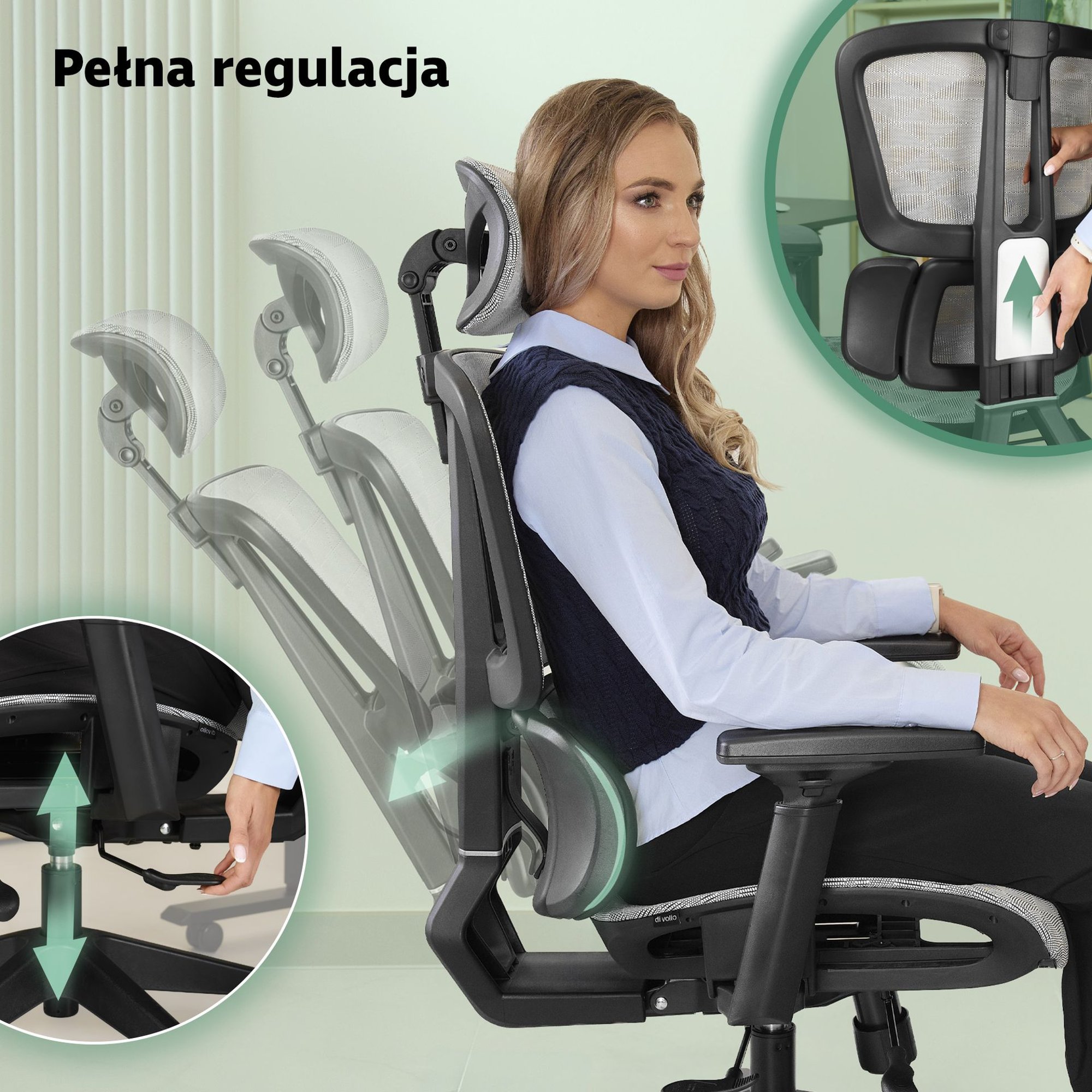 Wysoki poziom ergonomii w fotelu di volio Preda– regulowane oparcie i przesuwane siedzisko